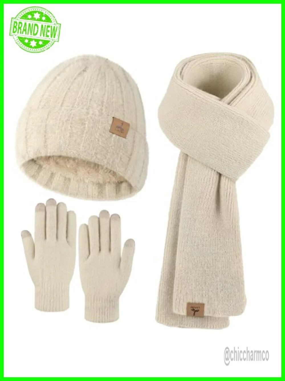 Winter Beanie Hat Scarf Gloves Set Cashmere Touchscreen Gloves Warm Set